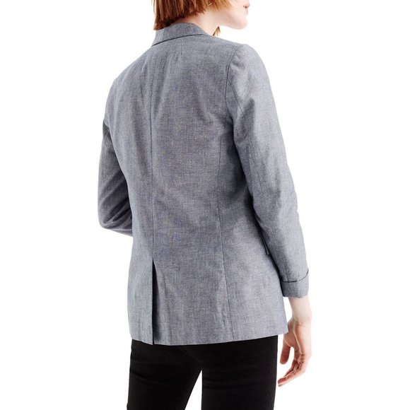 J. Crew Unstructured Shawl Collar Linen/Cotton Blend Blue Chambray Blazer - 2P - Picture 3 of 14